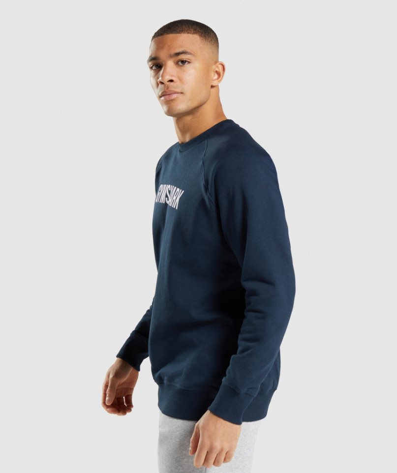 Men's Gymshark Apollo Crew Sweatshirts Navy | CA 7D3851